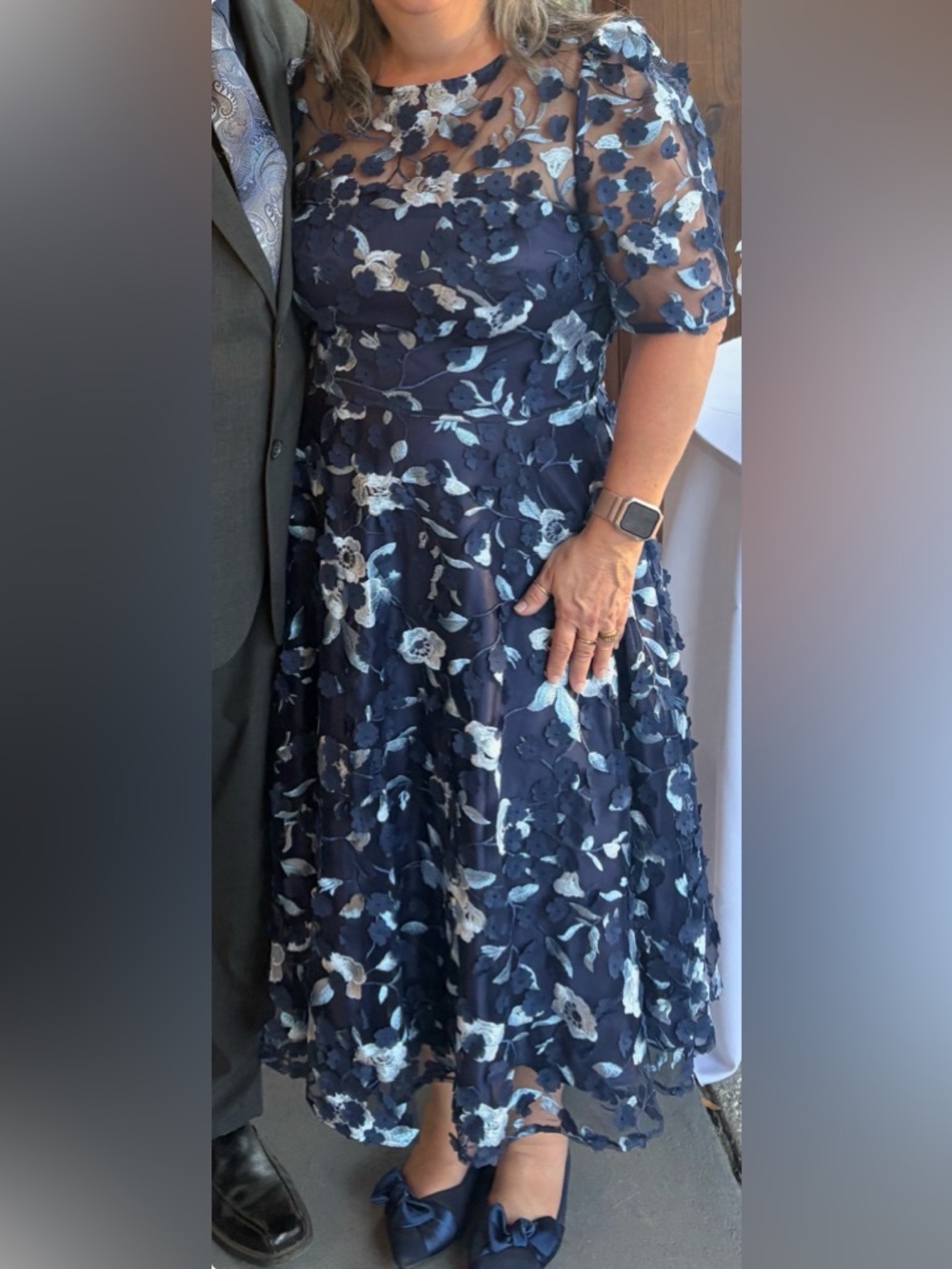 Eliza J Navy Floral Embroidered Midi Dress Navy Mother of Bride/Groom